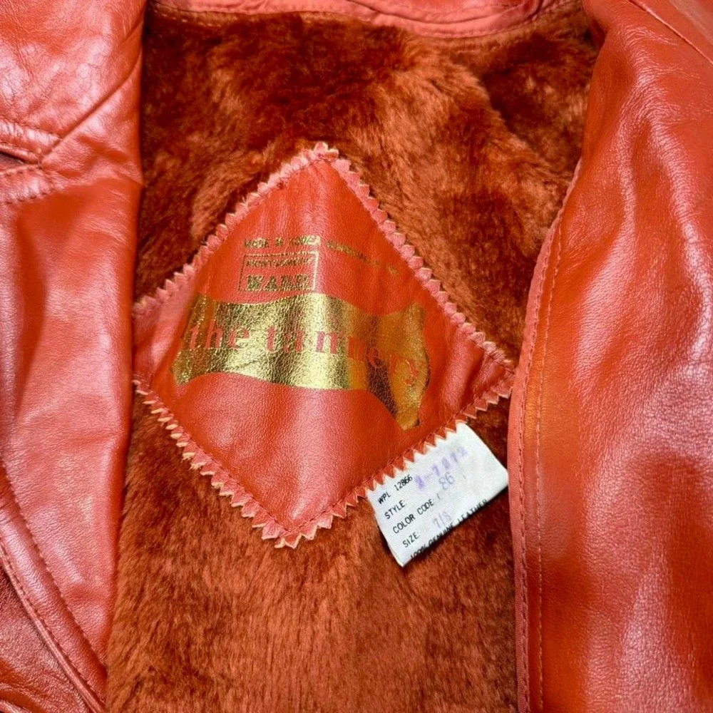 Vintage 70s Rust Faux-Leather Belted Trench Coat – Women's S/M - Picture 4 of 8
